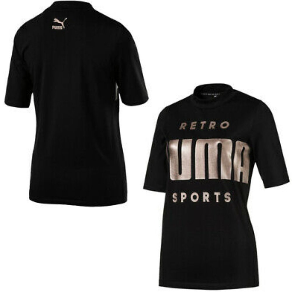 PUMA RETRO WOMENS SHORT SLEEVES BLACK T-Shirt XS